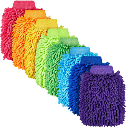 Toulite 8 Pcs Car Wash Mitt Chenille Microfiber Wash Mitt Double Sided Glove Cleaning Drying Mitts (7.48 x 10.24 Inch,Bright Colors)