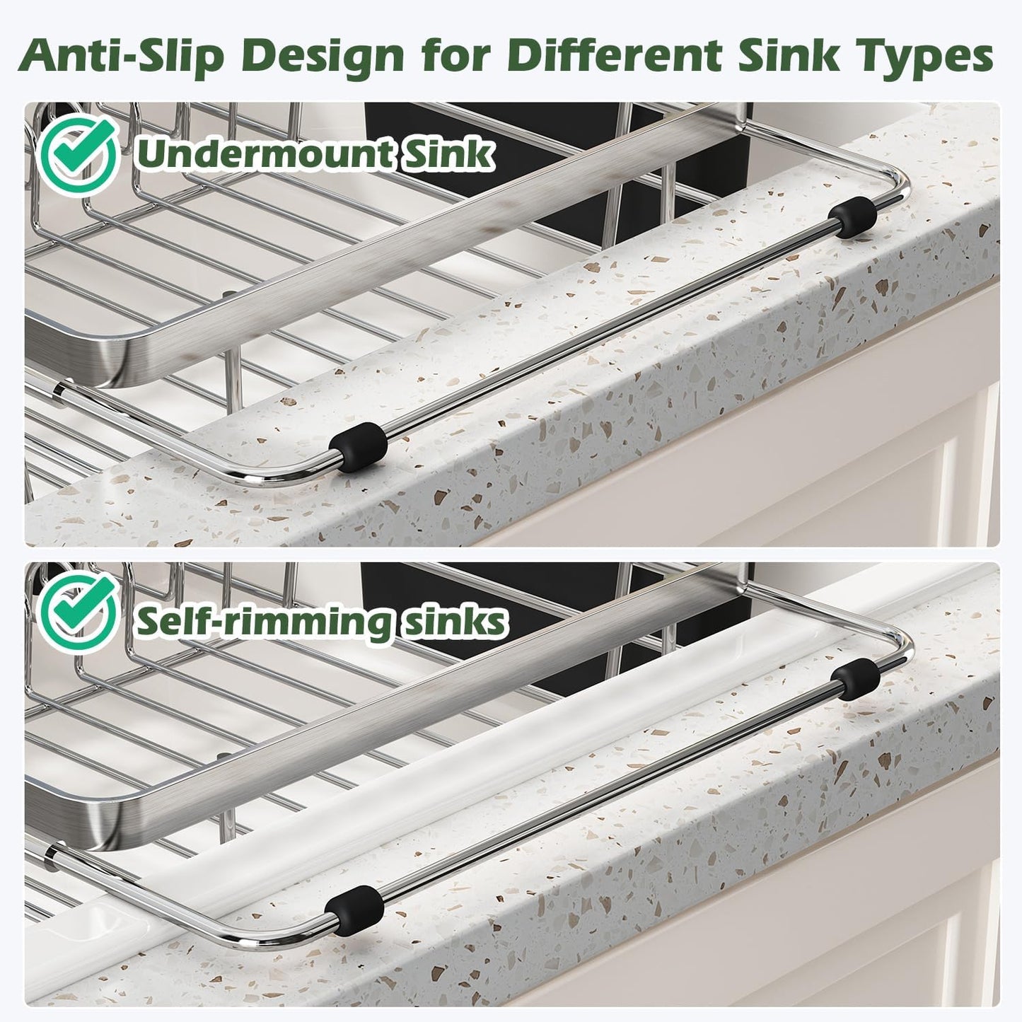JASIWAY Dish Drying Rack in Sink, Expandable Stainless Steel Dish Drainers for Kitchen Counter, Dish Dryer Rack for Inside Sink, Over The Sink Dish Racks with Utensil Holder, Silver