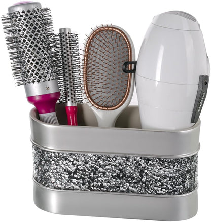 Creative Scents Crackled Glass Toilet Brush with Holder - Silver Toilet Bowl Cleaner Brush and Holder - Good Grip, Deep Cleaning, Decorative Design Compact Toilet Bowl Scrubber