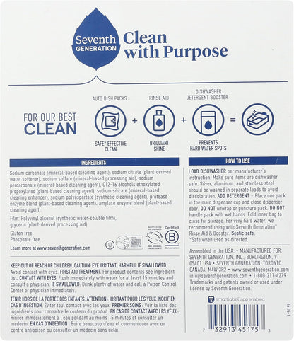 Seventh Generation Dishwasher Detergent Packs Free & Clear Pack of 2 for sparkling dishes Dishwasher tabs 45 count