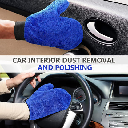 Teenyyou 6 Pcs Microfiber Dusting Mitt Car Wash Mitts Cleaning Glove with Thumb Reusable Terry Dusting Gloves with Elastic Wrist Cuff for Car Wheel Plants House Kitchen(Blue, Grey,8.85 x 7.08 Inch)