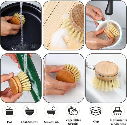 Kifmurase 12Pcs Bamboo Dish Scrub Brush for Kitchen Sink, Wooden Dish Brushes for Cleaning, Natural Bristle Brush, Palm Kitchen Scrub Brushes for Pots, Pans, Cookware