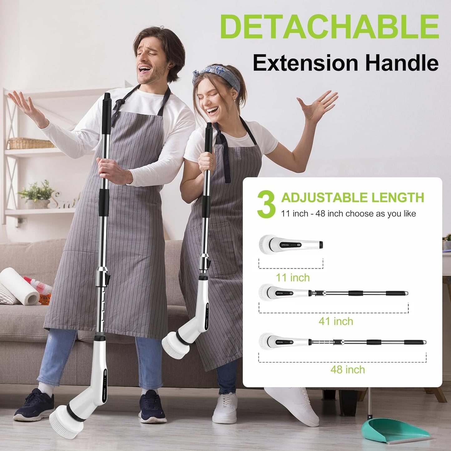 Electric Spin Scrubber, Dreazu IPX7 Shower Scrubber with 7 Replaceable Brush Heads & Retractable Handle, 2-Speed Adjustable Shower Cleaner for Bathroom,Toilet, Bathtub, Kitchen, Tile Floors