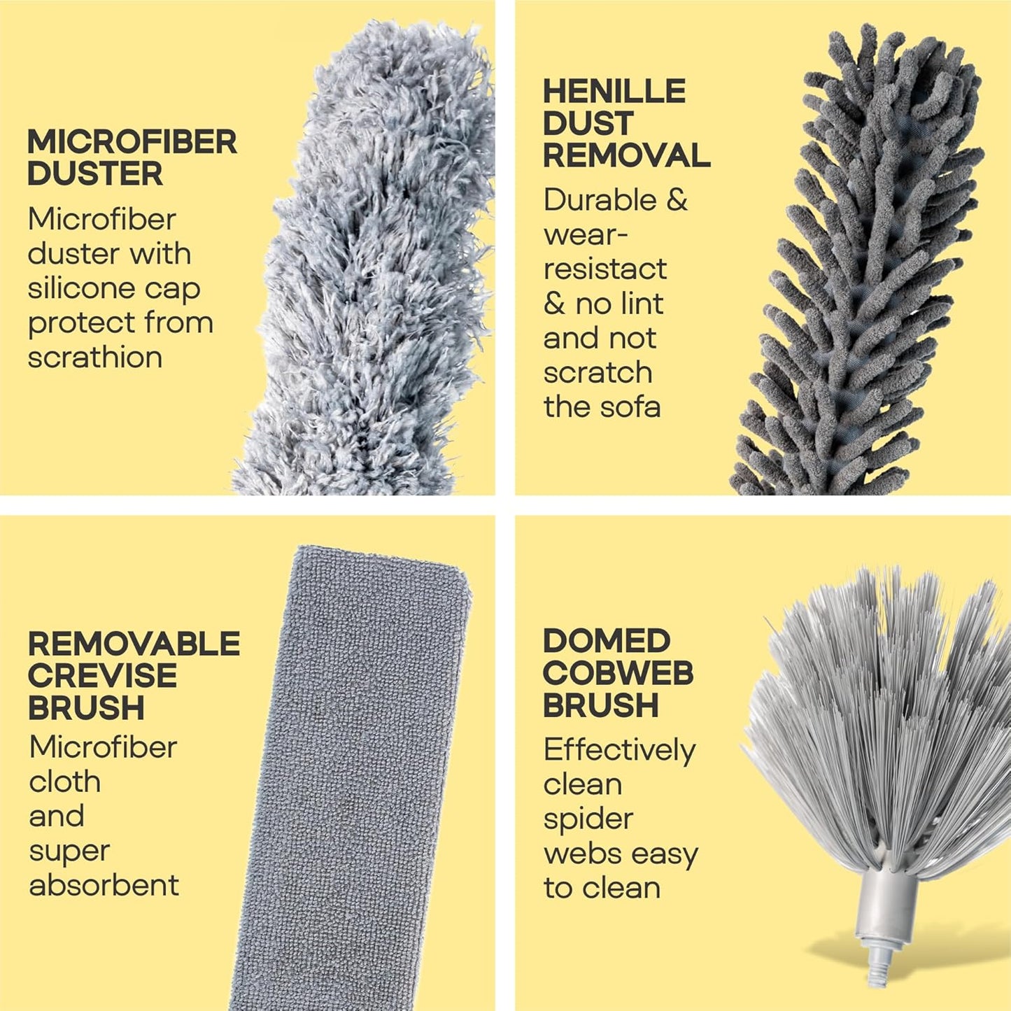 Microfiber Feather Duster with Extension Pole 100 Inches, (8 PCS), Cleaning Brush, Dusters for Cleaning High Ceilings, Cobwebs, Blinds, Cars, Reusable, Washable, Extendable, Ceiling Fan Cleaner Duster