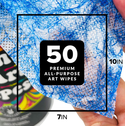 HIPPIE CRAFTER Paint and Art Wipes, 1 Pack (50 Piece) Heavy-Duty Cleaning Wipes for Paint, Epoxy, Glue, Latex & Acrylic Stains, Safe for Hands, Brushes, Plastic, Metal, Wood & Floors