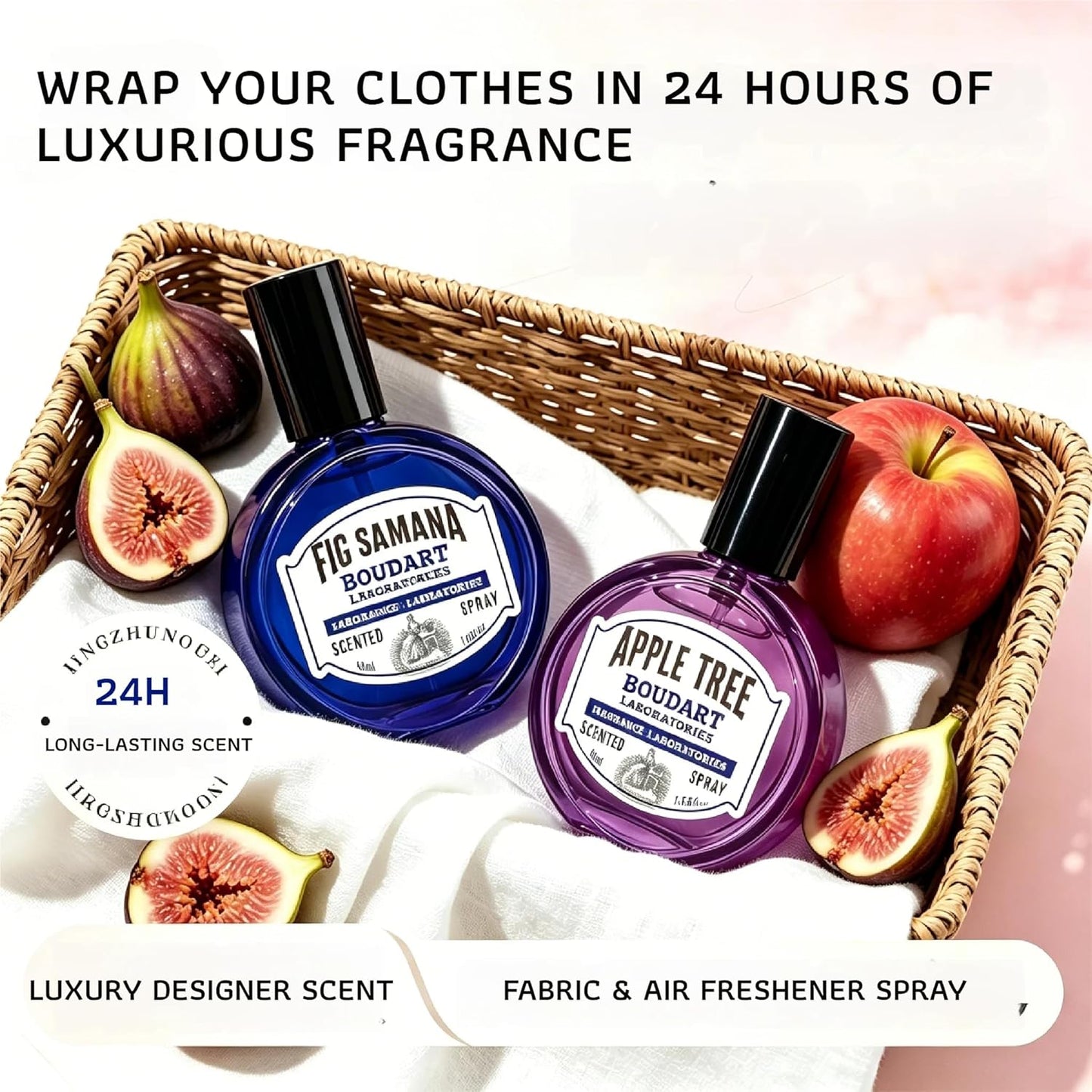 Travel Fabric Refresher Spray – Odor Eliminator & Wrinkle Release, TSA Approved 40ml for Gym Hotel Office Clothes Sofa Curtains, Apple Tree Scent – Boudart Labs