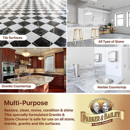 Parker & Bailey Granite & Stone Cleaner - Countertop Kitchen Island Cleaning Spray Marble Tile Slate Quartz Daily Bathroom Counter -White, 24 Oz