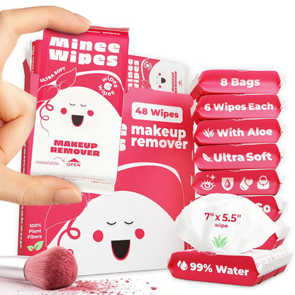 Impossibly Compact Travel Makeup Remover Wipes - 99% Water and Aloe - Ultra Soft, Safe for Sensitive Skin, Thick & Durable - Travel Essentials for Adults & Teens - Scented (24 Pack 144 Wipes)