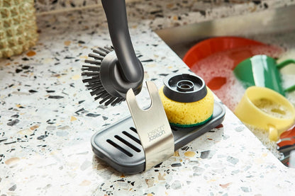 Joseph Joseph SinkTech Dish Brush with Replacement Head and Stainless-Steel Storage Stand Drip Tray