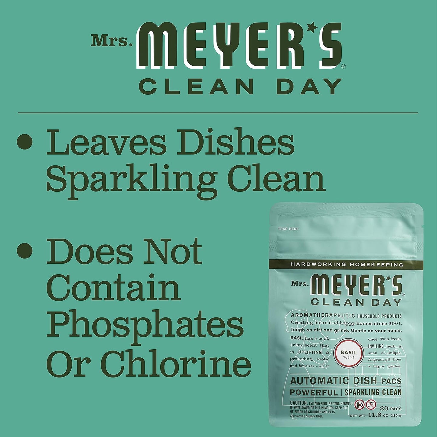 MRS. MEYER'S CLEAN DAY Automatic Dishwasher Pods, Lemon Verbena, 20 Count