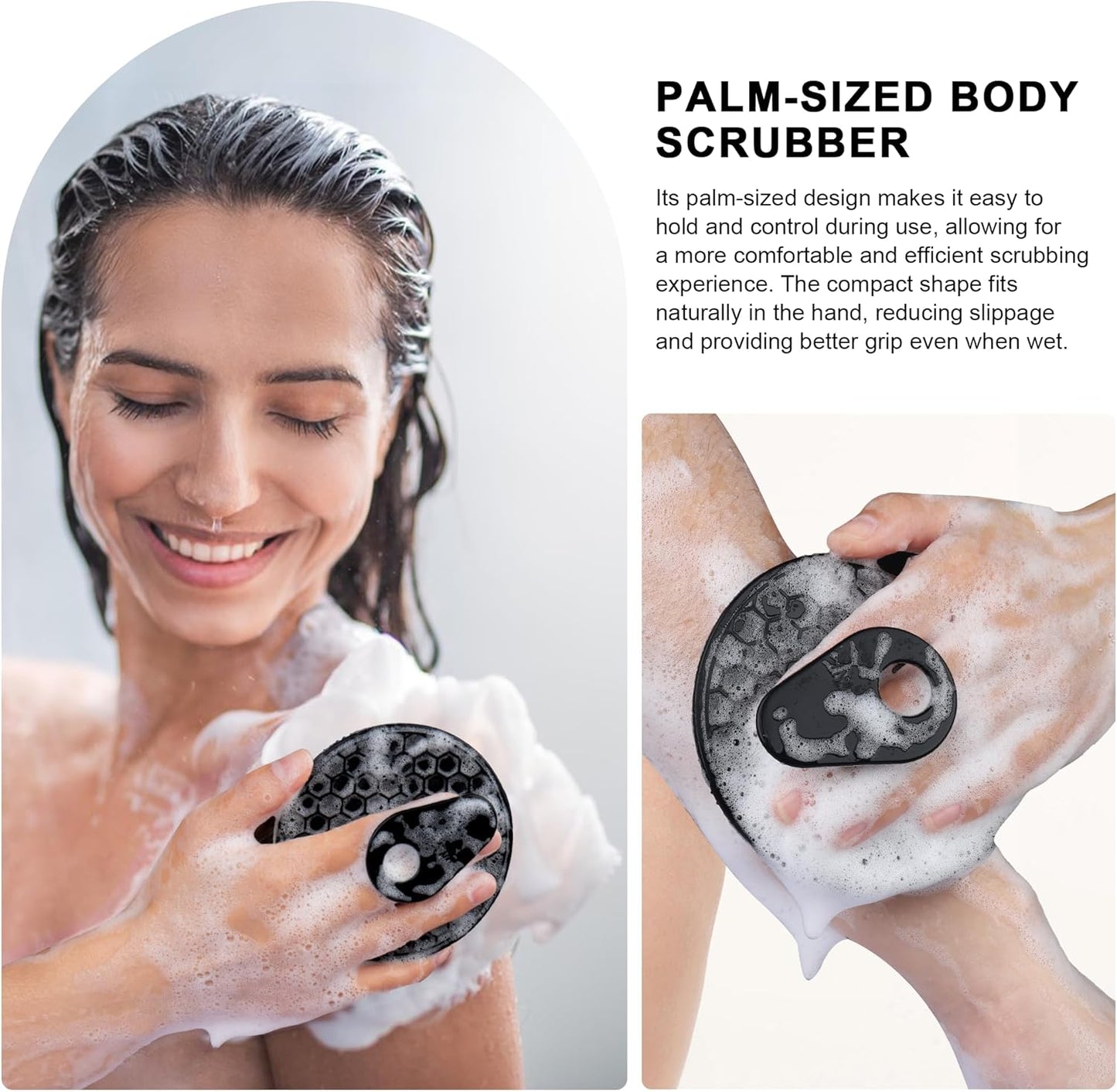 INNERNEED Food-Grade Soft Silicone Body Scrubber Shower Brush Handheld Cleansing Skin Brush, Gentle Exfoliating and Lather Well (Black)