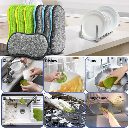 Dish Sponges Kitchen, 12 Pack Multi-Purpose Microfiber Scrub Sponge - Dual-Sided Heavy Duty Non-Scratch Scrubber, Reusable Cleaning Sponge for Dishes, Pots, Pans, Stovetop & Sink