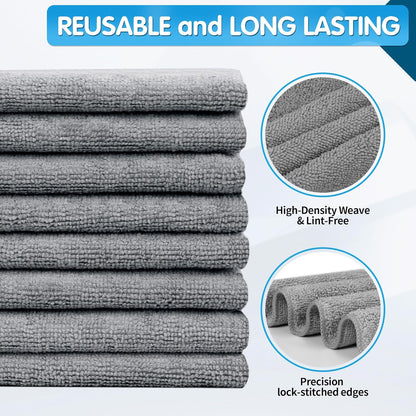 FIXSMITH Microfiber Cleaning Cloth - Pack of 8, Size: 12 x 16 in, Multi-Functional Cleaning Towels, Highly Absorbent Cleaning Rags, Lint-Free, Streak-Free Cleaning Cloths for Car Kitchen Home