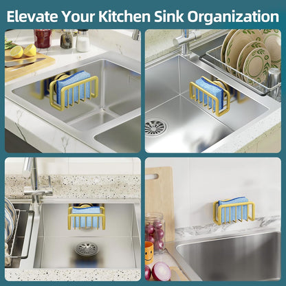 TAILI 4-in-1 Sink Caddy with Strong Suction Cup, Sponge Holder for Kitchen Sink Organizer, Removable, Rustproof, Stainless Steel Holder for Sponge, Brush, Scrubber, Scraper - Silver