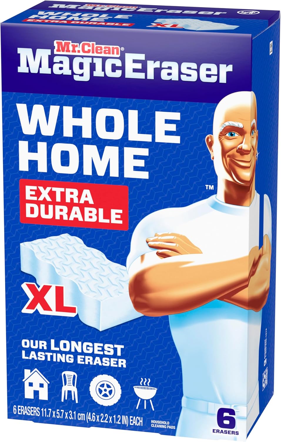 Mr. Clean Magic Eraser Sponge, All Purpose Cleaner, Long Lasting Cleaning Scrubber, Wall Cleaner, Sneaker Cleaner, Oven Cleaner, Kitchen, Bathroom, Shower Cleaning Supplies, Ultra Thick, 5ct
