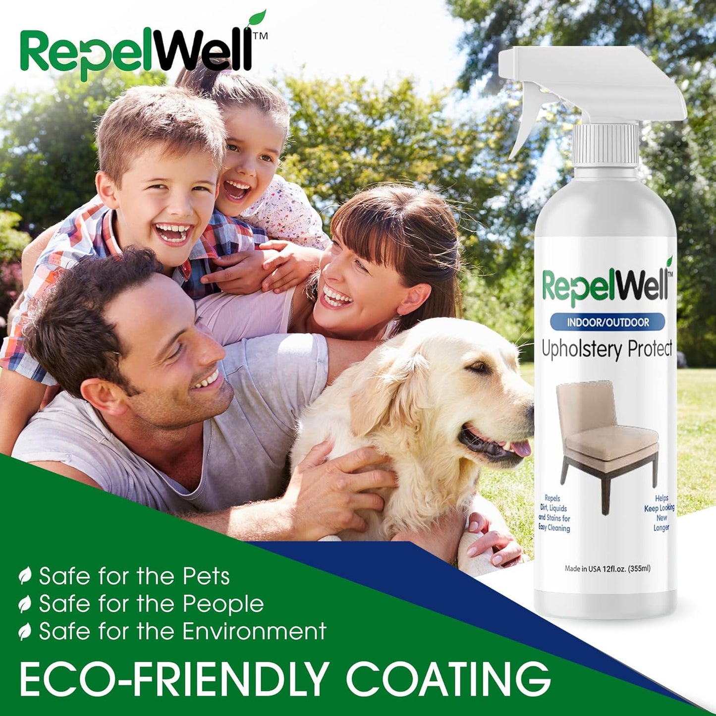 Eco-Friendly Upholstery Protect Stain & Water Repellent Spray 24oz – Non-Toxic, Pet-Safe Formula for Fabric, Leather, & Suede – Long-Lasting Stain Guard Keeps Furniture Clean & New