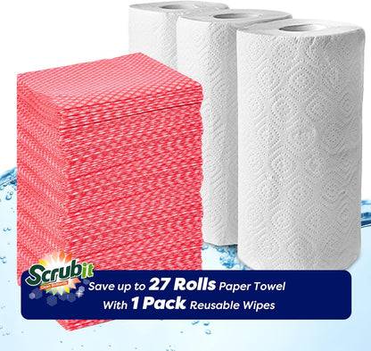 SCRUBIT Reusable Cleaning Wipes, Handy Wipes for Kitchen and Office - Dish Cloths for Washing Dishes - Multi Purpose Disposable Cleaning Towels (12 x 20 in) 72 Pack (Yellow)