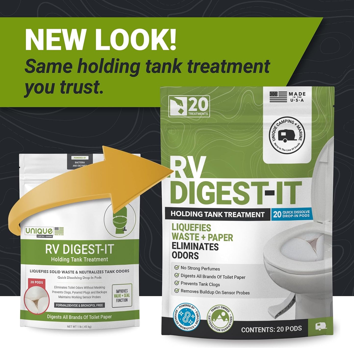 Unique RV Digest-It Plus RV Tank Treatment Pods – 16 Treatments, Breaks Down Waste & Toilet Paper + Eliminates Odors at Source, RV Black Tank Treatment