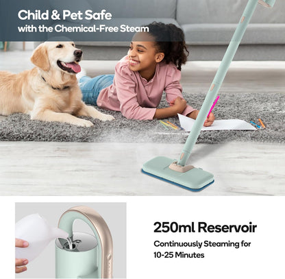 Newbealer Steam Mop & Detachable Handheld Cleaner, 250ml 1200W Powerful Floor Steamer, 3 Adjustable Levels for Carpet Laminate Hardwood Grout, Carpet Glider, 7 Multi-purpose Accessories & 2 Pads