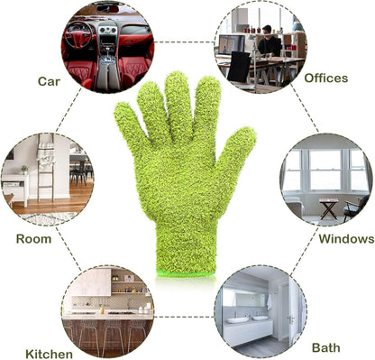 Patelai 2 Pairs Microfiber Gloves for plants Dusting Cleaning Glove Mittens House Cars Blinds Dusting(Blue, Grass Green,Large)