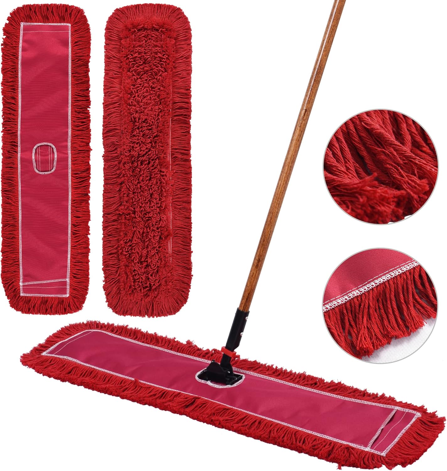 Matthew Cleaning 24'' Industrial Strength Cotton Dust Mop Refill Washable Replacement Heads for Residential & Commercial Use Fit Standard Dust Mop Frames, Hardwood, Laminate, Concrete Floors 3 Pack