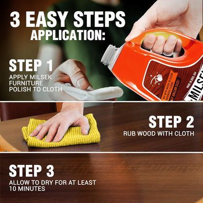 Milsek Furniture Polish and Wood Cleaner with Orange Oil - Multipurpose Cleaning Supplies for Home and Household from Hardwood Floors to Kitchen Cabinets- 12 Fl Oz (Pack of 1)