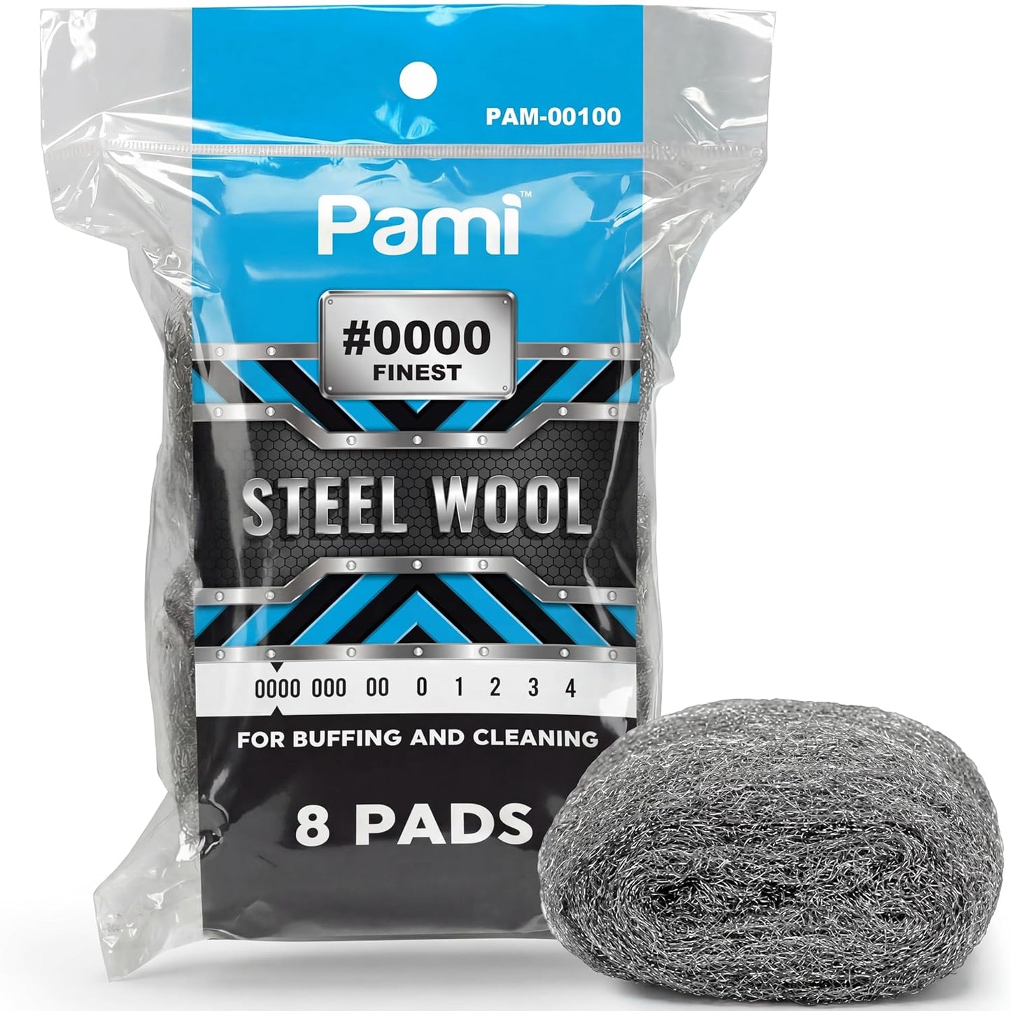 PAMI Extra Coarse #4 Stainless Steel Fiber Sponge Scrubbers Pack of 8 Steel Wool Pads Metal Sponges for Tough Cleaning Kitchen Bathroom