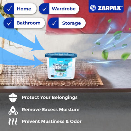 ZARPAX Moisture Absorber Activated Charcoal 10.5 oz/300g | Removes Moisture, Damp, Humidity & Odors | Odor Absorber | Moisture Trap for Bathroom, Closet, Kitchen & Small Spaces | Set of 6