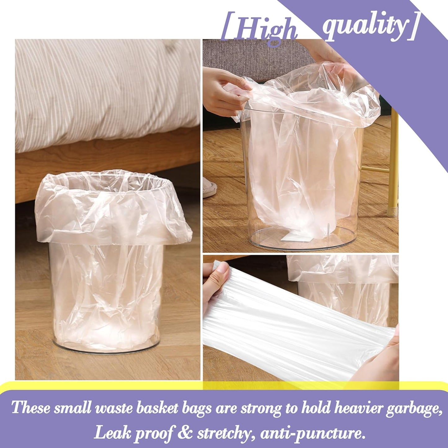 Hommaly 2 Gallon (1.8-2 Gal)120 pcs Small Clear Trash Bags, Strong 1.8 Gallon Garbage Bags, Bathroom Trash Can Bin Liners Unscented, Mini Plastic Bags for Office, Waste Basket Liner,Fit 6,7,8 Liters