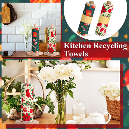 Redbaker 50 Pcs Reusable Paper Towels Paperless Reusable Cotton Cloths Toilet Absorbent Washable Paper Towels with Roll Kitchen Dishcloth for Kitchen Paperless Dishcloths(Stripe)