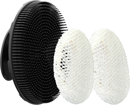 INNERNEED Food-Grade Soft Silicone Body Scrubber Shower Brush Handheld Cleansing Skin Brush, Gentle Exfoliating and Lather Well (Black)
