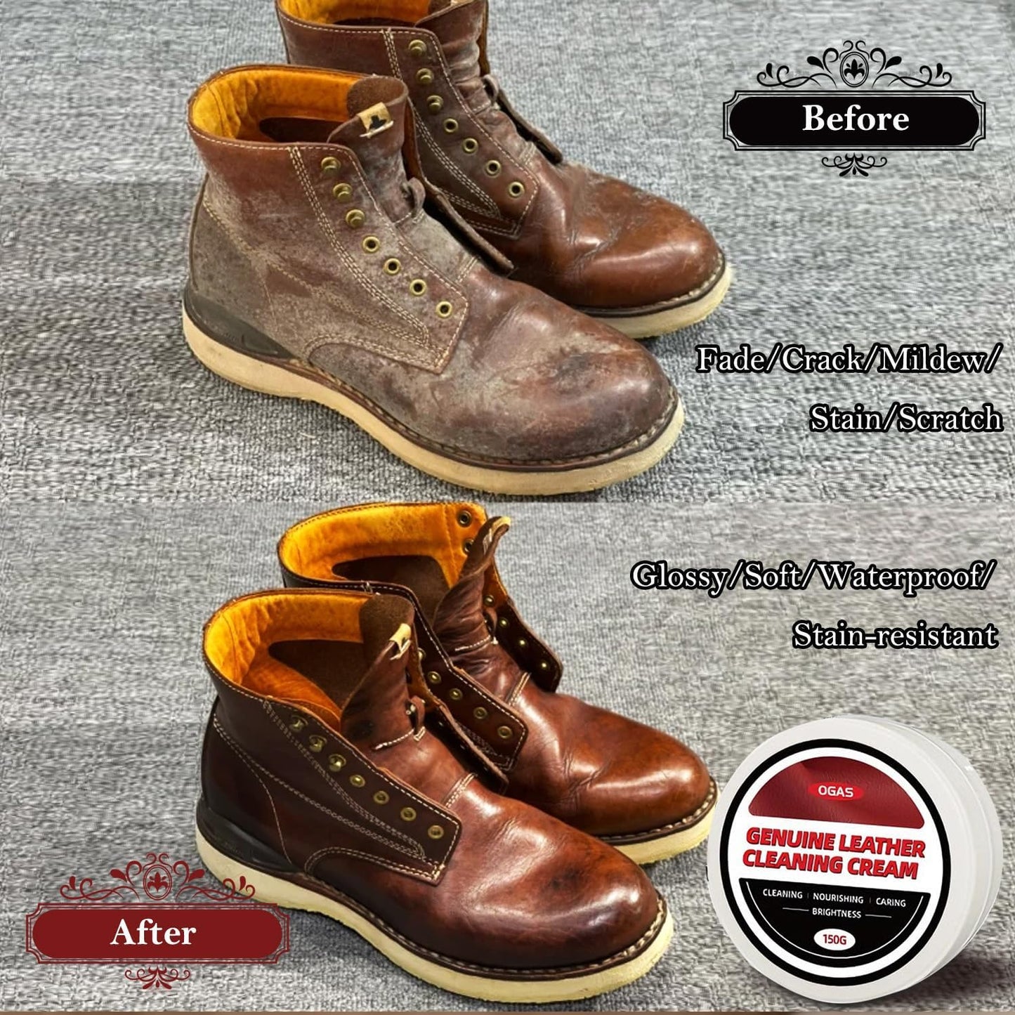 Leather Cleaner and Conditioner, Cleaning & Recoloring Cream for Leather Funiture, Shoes, Boots, Car Seat, Bags-150g