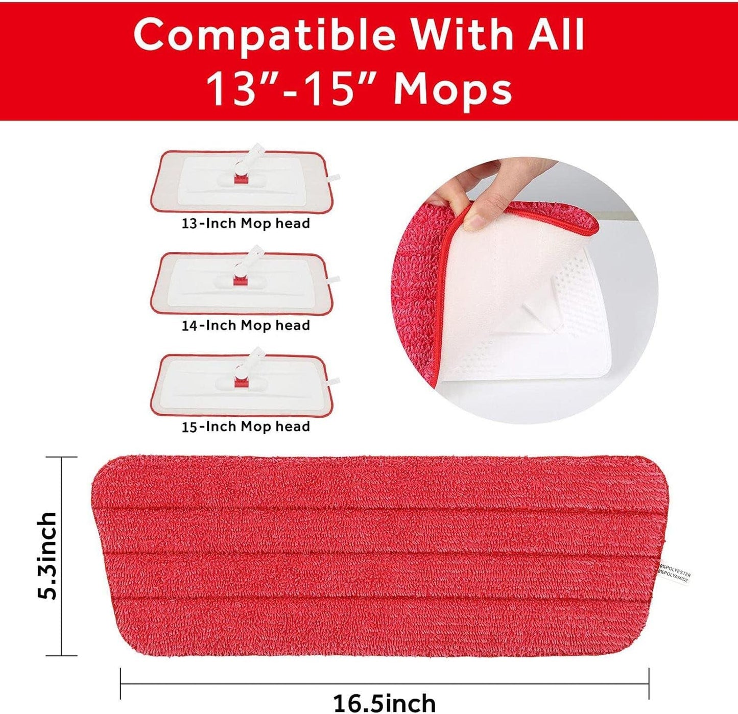 16.5 inch Mop Pads Refills, 3 Pack Microfiber Reusable Replacement Mop Pads Flat Replacements Heads for Wet Or Dry Floor Cleaning and Scrubbing, Grey Tassel Cloth