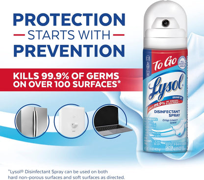 Lysol To Go Disinfectant Spray, Travel Size Sanitizing, For On-the-Go Disinfecting and Deodorizing, Crisp Linen, 1.5 Fl. Oz (Pack of 4)