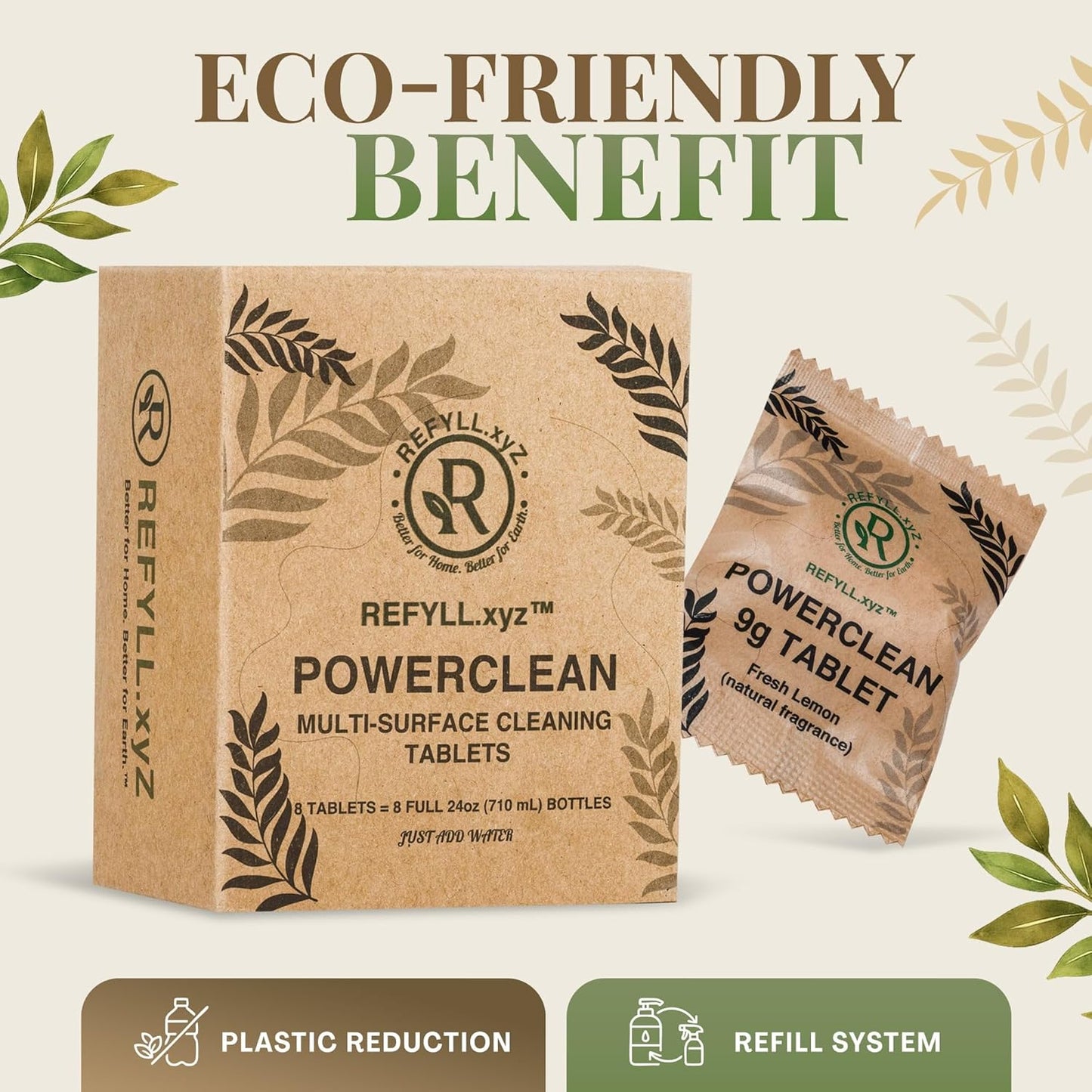 Cleaning Tablets for Spray Bottle Multi Surface Cleaner Refill Pods Eco Friendly Non Toxic Lemon Scent Plant Based (4 Pack)