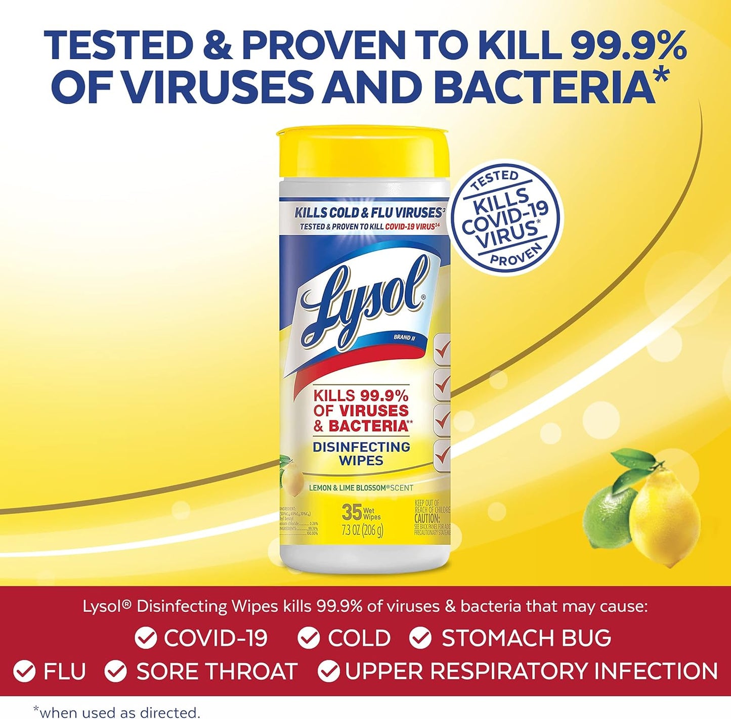 Lysol Disinfectant Wipes, Multi-Surface Antibacterial Cleaning Wipes, for Disinfecting and Cleaning, Lemon and Lime Blossom, 35 Count (Pack of 3)