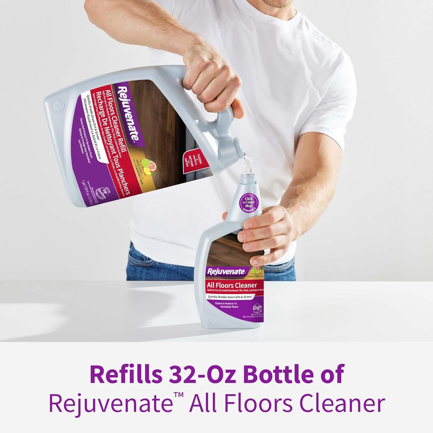 Rejuvenate All Floors Cleaner, 32 Ounces, Breaks Down Dirt and Grime, Cleans and Protects Floors Throughout Your Home, Including Sealed Hardwood, Tile, Vinyl, Laminate and More