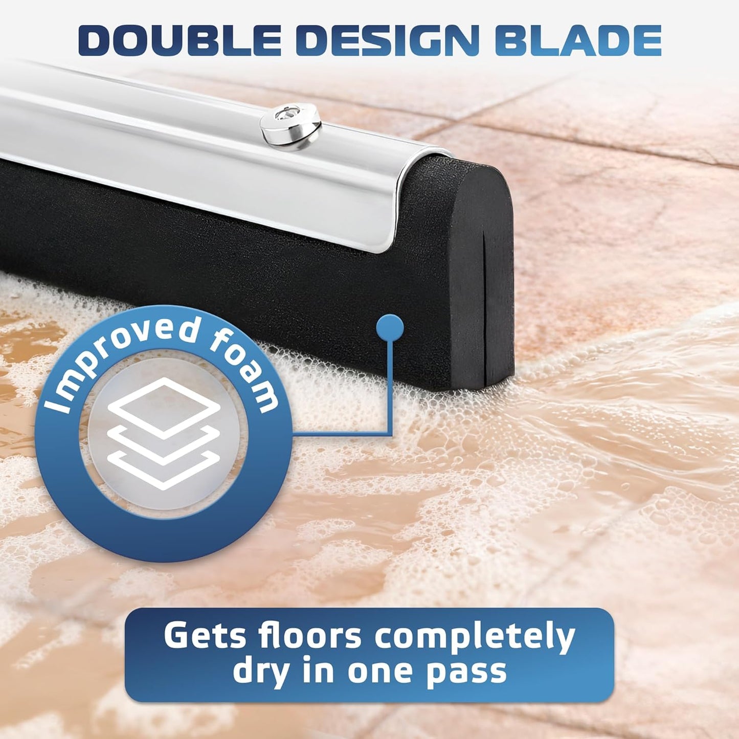 DSV Standard Uneven Surface Floor Squeegee 18’’, Double Foam Blade Garage Squeegee, Taper Pole Connection - Handle Sold Separately for Tiles, Concrete and Asphalt