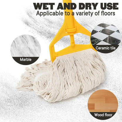 Yesland Commercial Mop with 2 Mop Heads, Industrial Cotton Mops with 61inch Long Handle, Heavy Duty Looped-End String Wet Mops for Cleaning Office Garage Hardwood Warehouse Factory Mall Deck