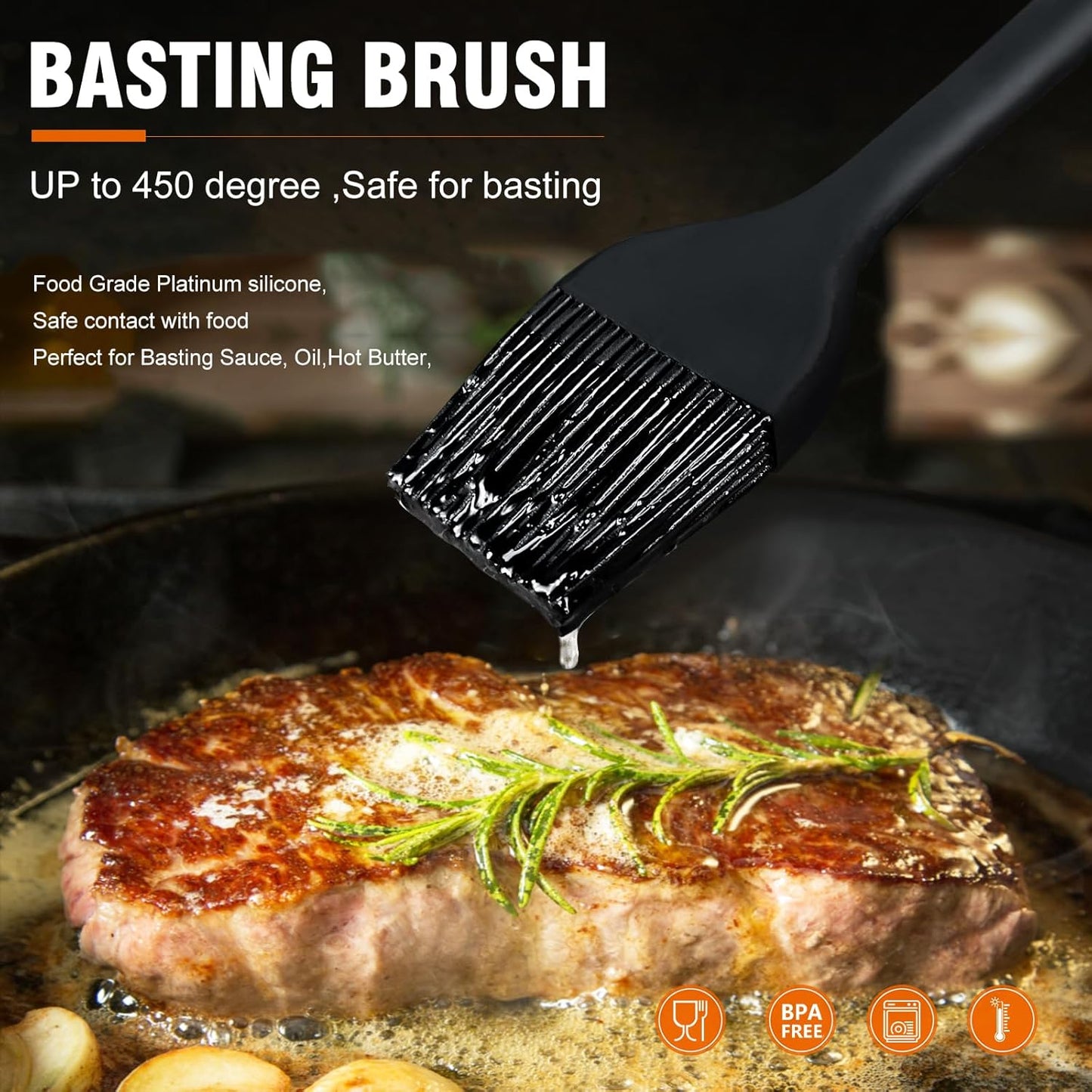 Walfos Silicone Basting Pastry Brush, Heat Resistant Pastry Brush Set, Strong Steel Core and One-Pieces Design, Perfect for BBQ Grill Baking Kitchen Cooking, BPA Free and Dishwasher Safe, 2 Pcs (Blue)
