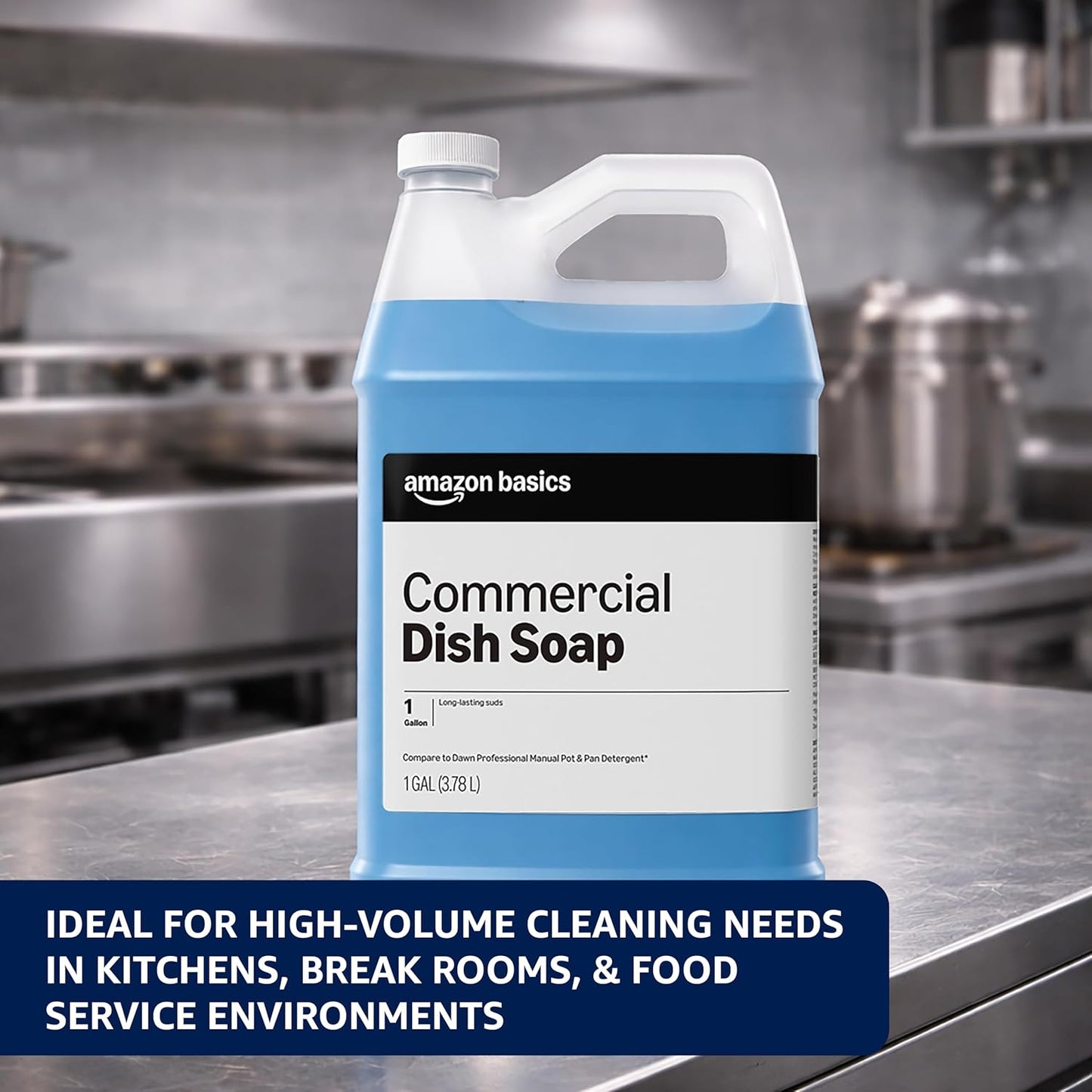 Amazon Basics Commercial Liquid Dish Soap, Long-Lasting Suds, Concentrated Formula, 1 Gallon, Pack of 2