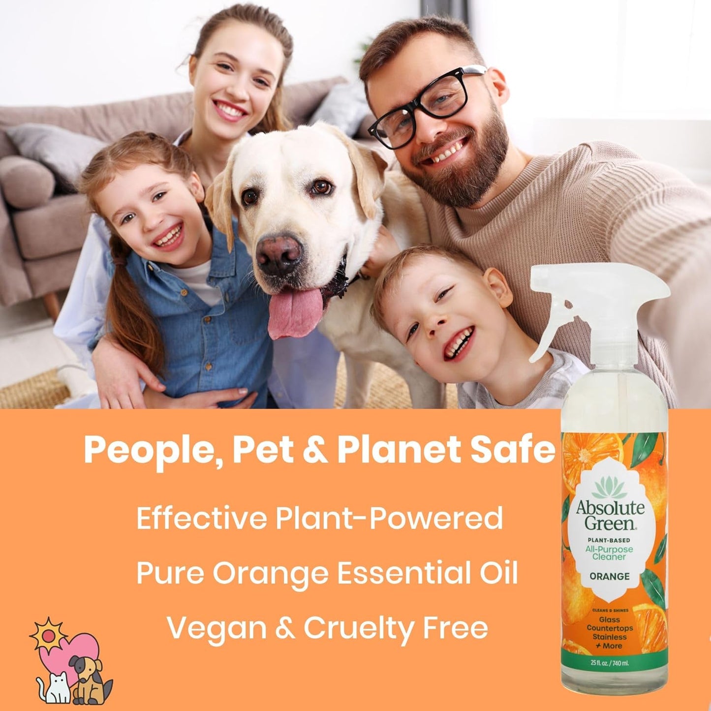 Absolute Green All Purpose Cleaner Spray, Non-Toxic, Kitchen, Bathroom, Countertop, Windows, Safe around Kids and Pets, Natural Peppermint Scent, 25 oz (1 Pack)