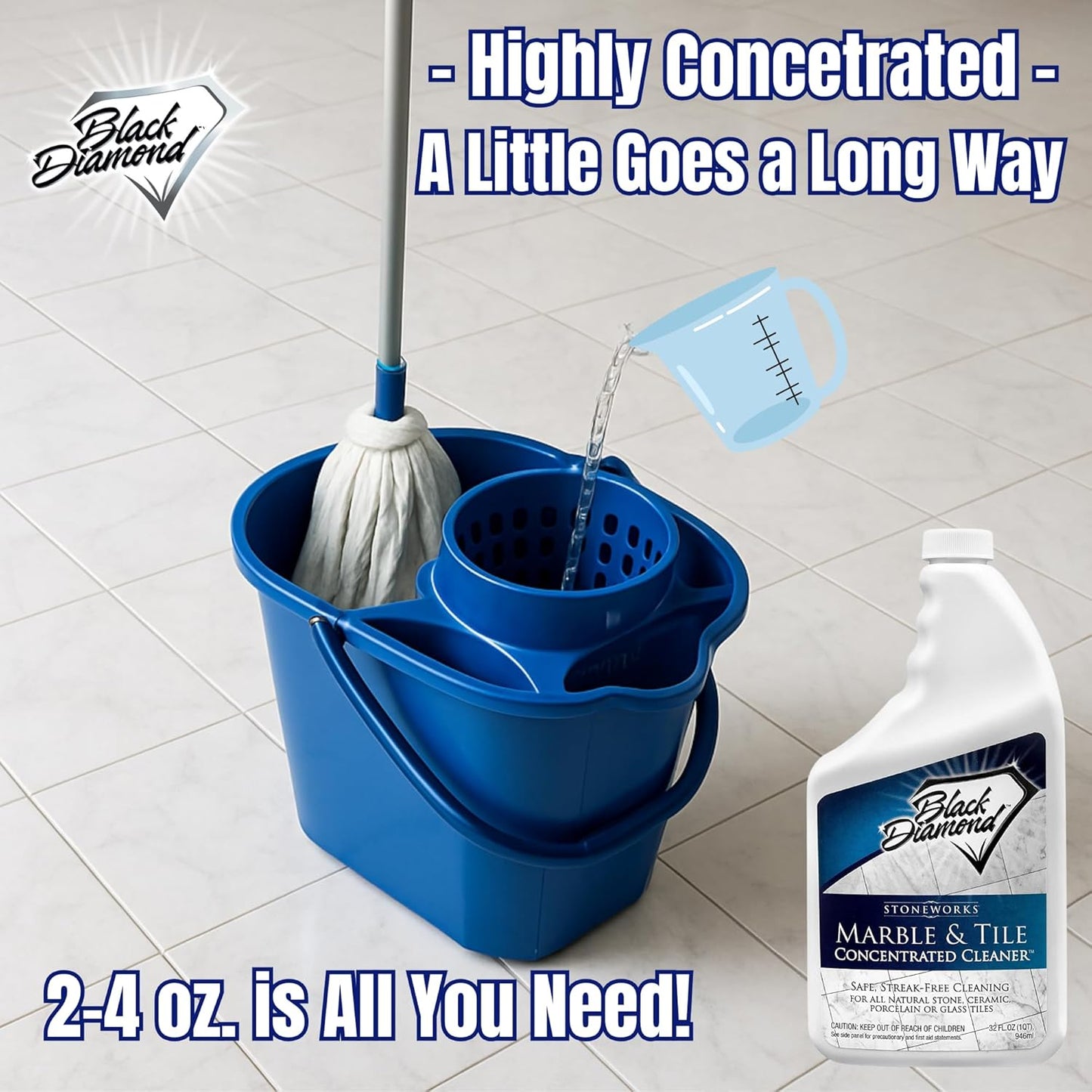 Black Diamond Stoneworks Marble & Tile Floor Cleaner Concentrate, pH Neutral, Streak-Free & No-Rinse Formula for Granite, Travertine, Limestone, Slate, Ceramic & Porcelain Floors (1 Quart)