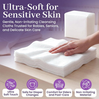 Disposable Dry Wipes, 200 Pack – Ultra Soft Non-Moistened Cleansing Cloths for Adults, Incontinence, Baby Care, Makeup Removal – 9.5" x 13.5" - Hospital Grade, Durable – by ProHeal