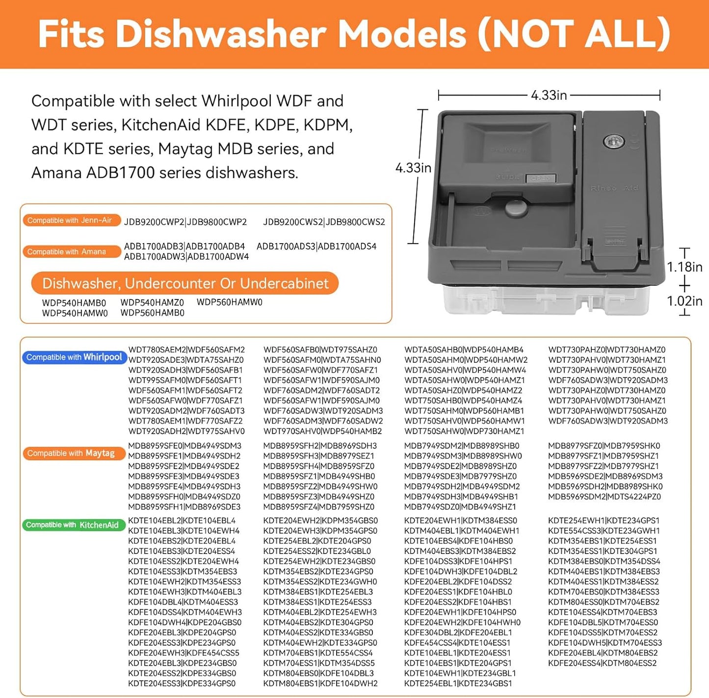 UPGRADED W10861000 W10620296 Dishwasher Detergent Dispenser Compatible With Whirlpool KitchenAid Maytag Dishwasher Detergent Dispenser Replacement Parts WDT750SAHZ0 WDTA50SAHZ0 WDT730PAHZ0 WDT970SAHZ0