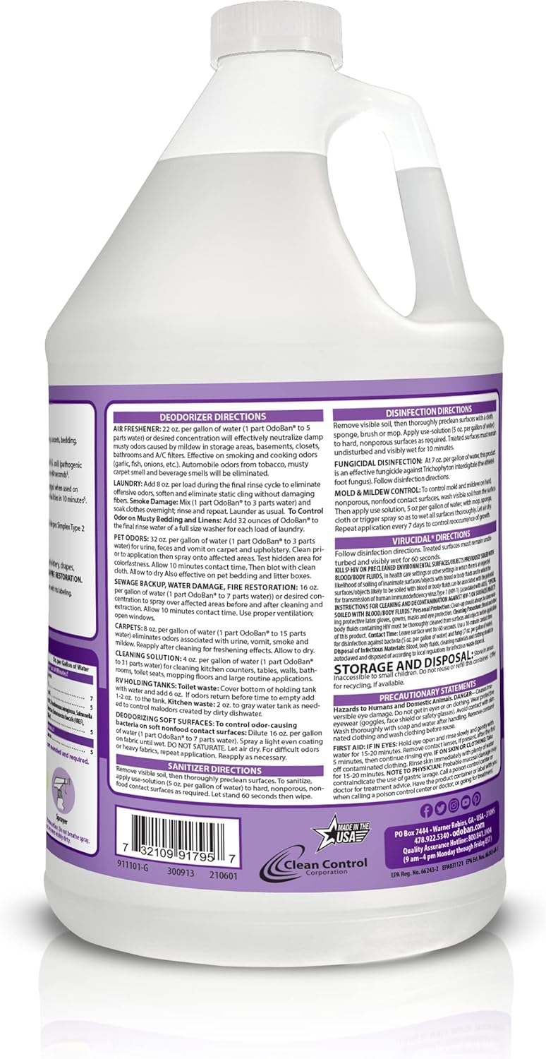 OdoBan Ready-to-Use Disinfectant and Odor Eliminator, Made in the USA, Original Eucalyptus Scent, Set of 3, 2 Spray Bottles, 32 Ounces Each and 1 Gallon Concentrate