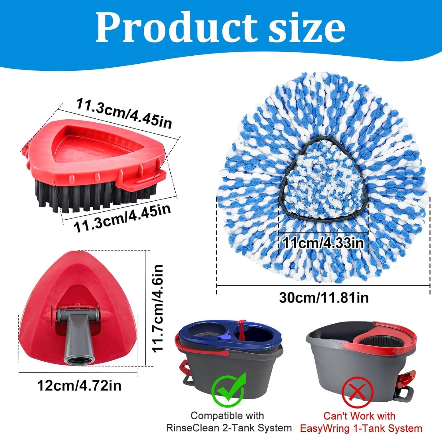 Mop Heads Replacements for Ocedar, Mop Replace Head for O Cedar EasyWring 1-Tank Spin Mop, 6 Mop Heads Include 3 Microfiber Mop Refills, 2 Upgrade Scrubber Mop Head, 1 Mop Base for O-Cedar Mop