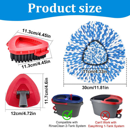 Mop Heads Replacements for Ocedar, Mop Replace Head for O Cedar EasyWring 1-Tank Spin Mop, 6 Mop Heads Include 3 Microfiber Mop Refills, 2 Upgrade Scrubber Mop Head, 1 Mop Base for O-Cedar Mop