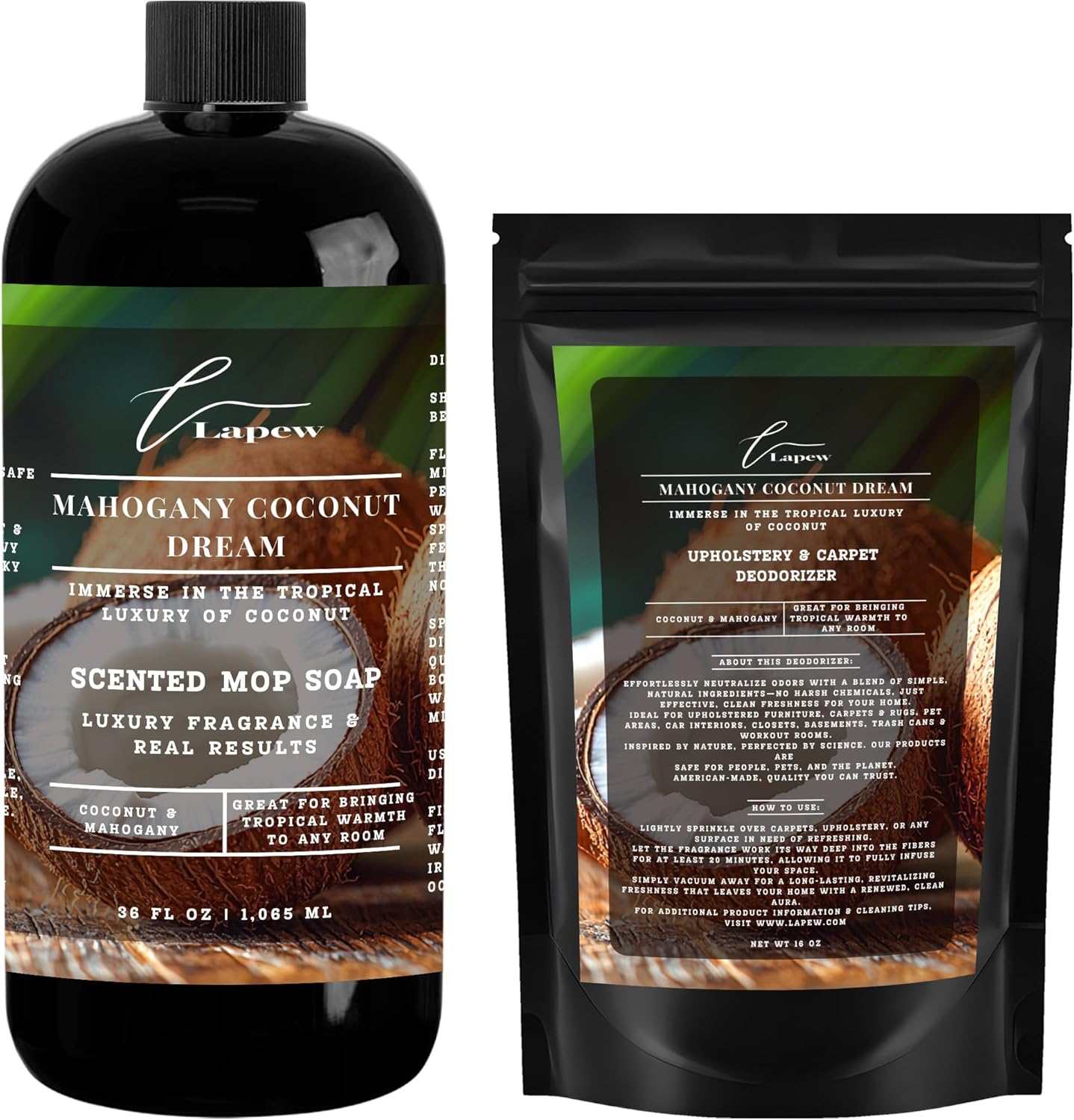 Lapew Black Sea Scented Cleaning Bundle | Carpet Deodorizer Powder (16 oz) & Mop Soap Concentrate (36 oz) | Pet-Friendly Odor Eliminator - Colors A