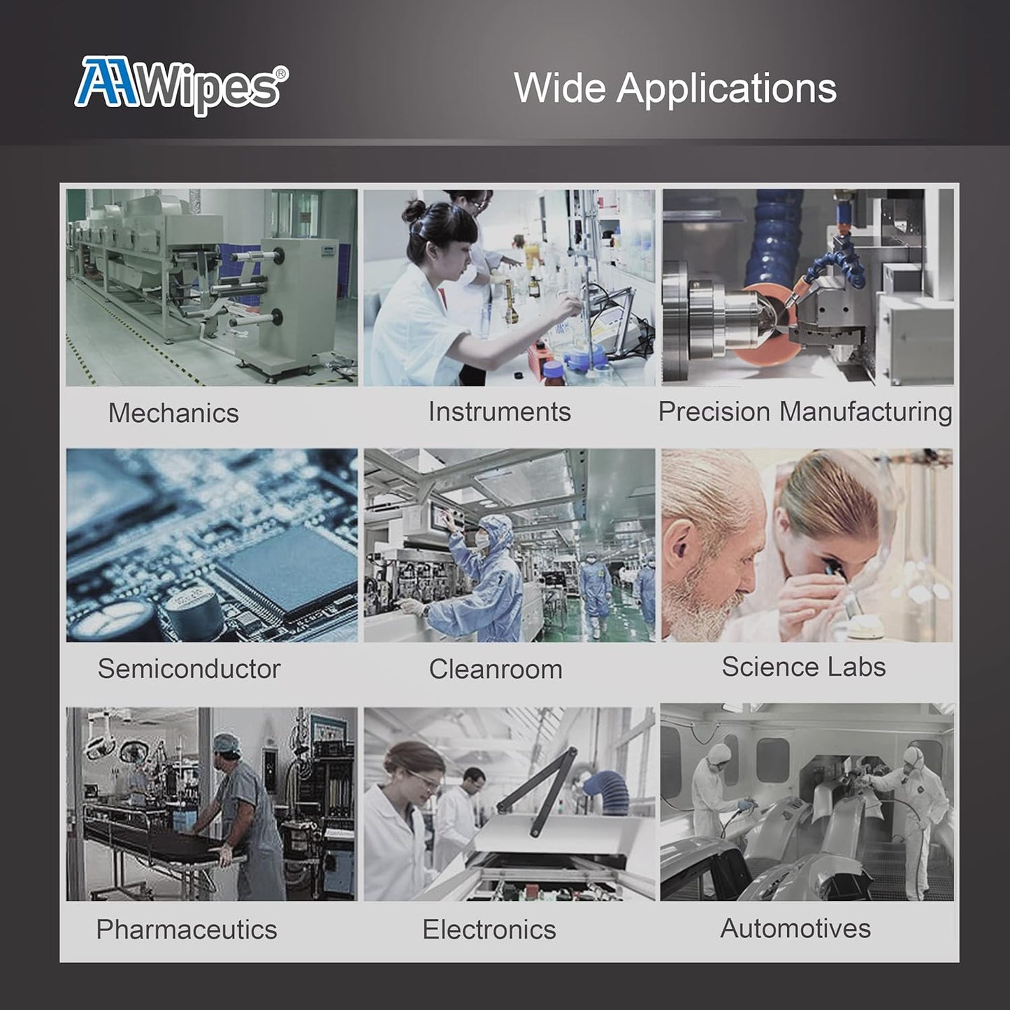 AAwipes Cleanroom Wipes Nonwoven Wipes Cellulose/Polyester Blend (Grade A, 68 Gram) 9" x 9"for Lab, Electronics, Pharmaceutical, Printing and Semiconductor Industries (Bag of 150 Pcs)